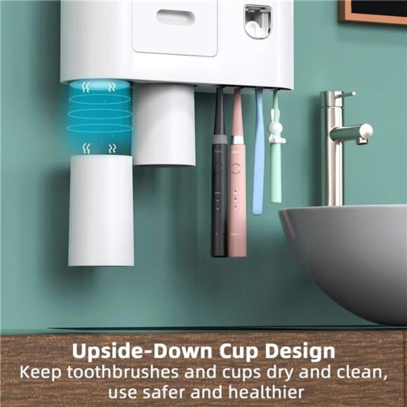 Toothbrush Holder Wall Mounted, Automatic Toothpaste Dispenser Squeezer Kit - Picture 5 of 7